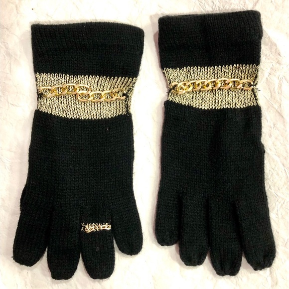 WINTER GLOVES with attached faux gold chain bracelets and ring size OS NWOT - Picture 3 of 8